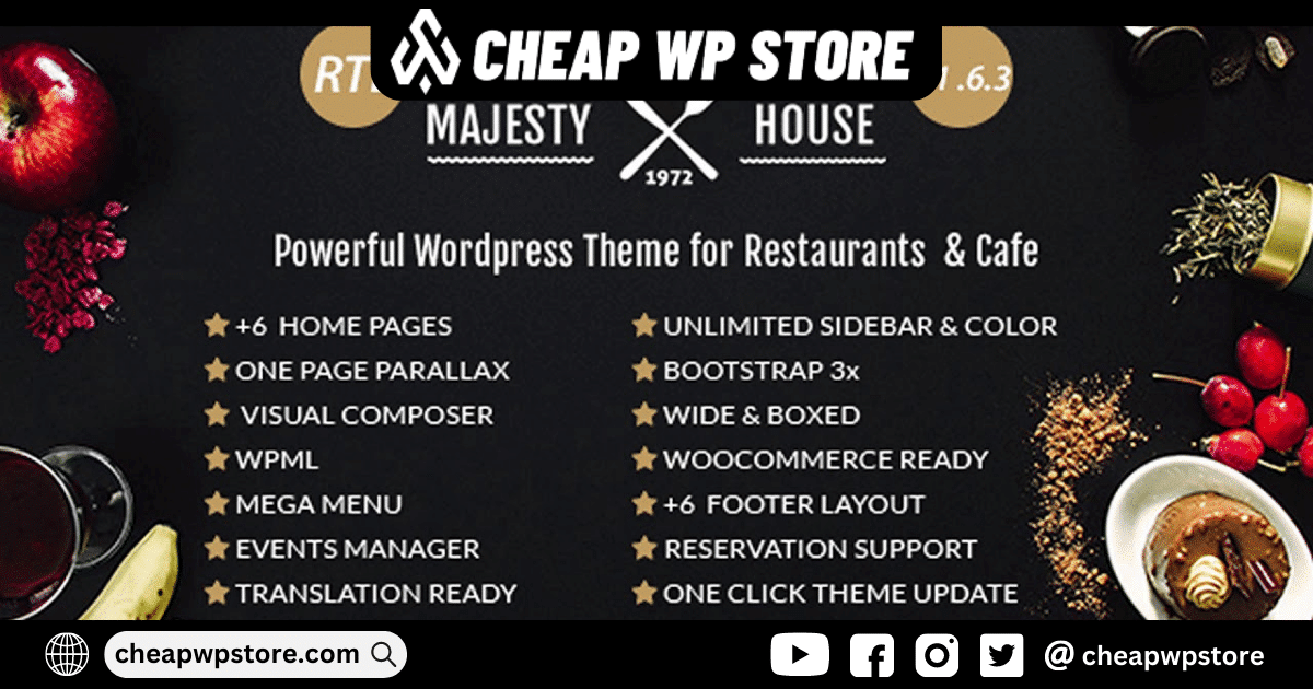 Majesty WordPress Theme - Restaurant WooCommerce