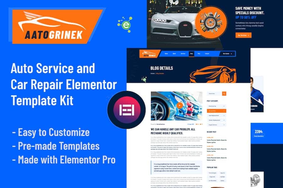 Aatogrinek - Auto Service & Car Repair Elementor Template Kit