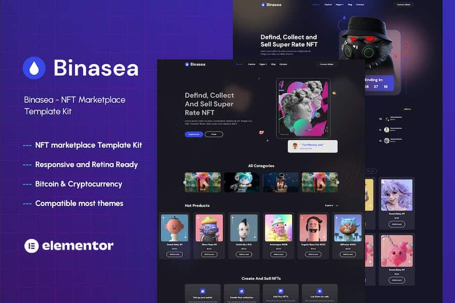 Binasea - NFT Marketplace Elementor Template Kit