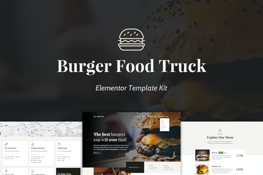 Burger Food Truck - Popup Restaurant Elementor Template Kit