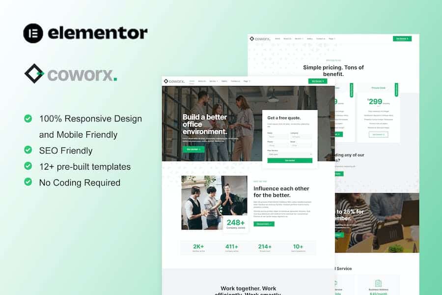 Coworx - Coworking Space & Virtual Office Elementor Template Kit