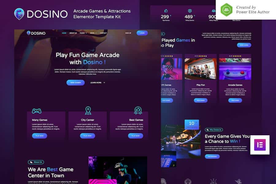 Dosino - Arcade Games & Attractions Elementor Template Kit