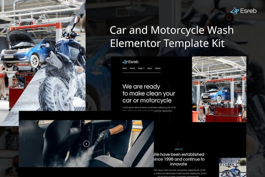 Esreb - Car & Motorcycle Wash Elementor Template Kit