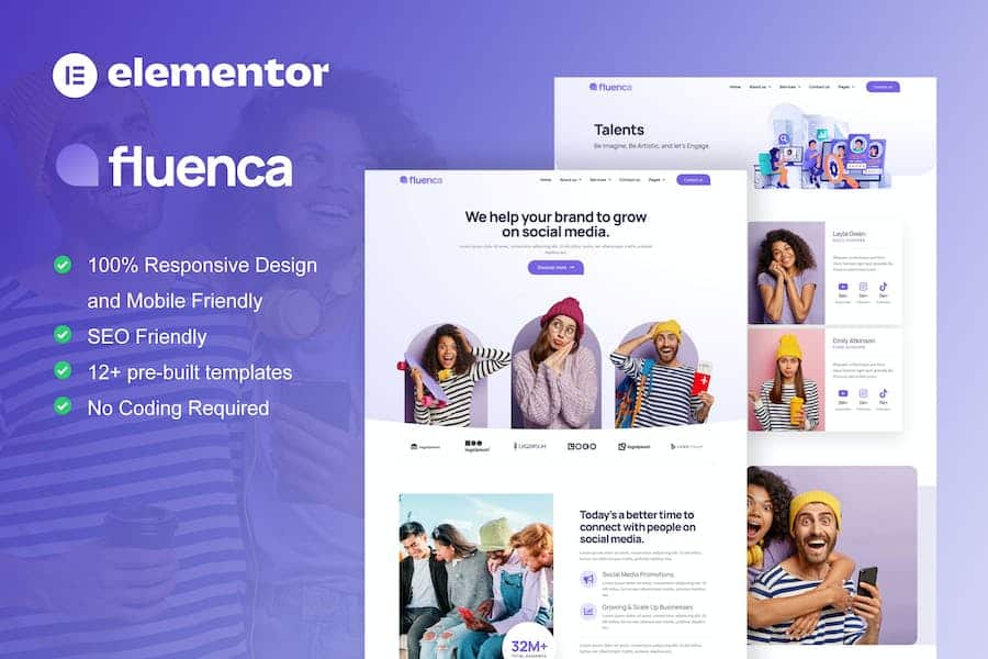 Fluenca - Social Media Agency Elementor Pro Full Site Template Kit