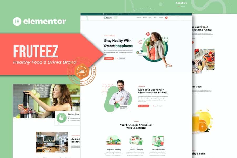 Fruteez - Healthy Food & Drinks Brand Elementor Template Kit