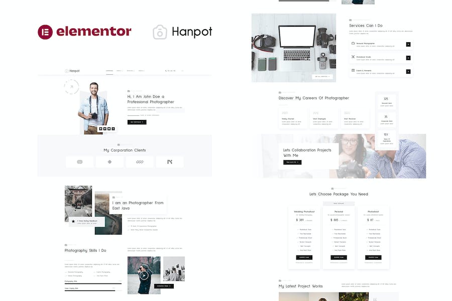 Hanpot - Personal Photographer & Portfolio Showcase Elementor Template Kit