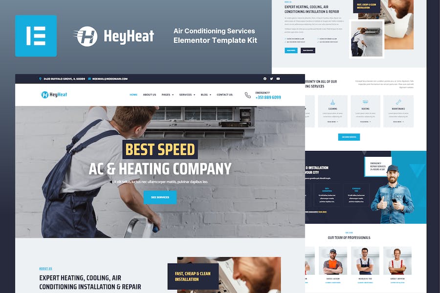 HeyHeat - Air Conditioning Services Elementor Template Kit