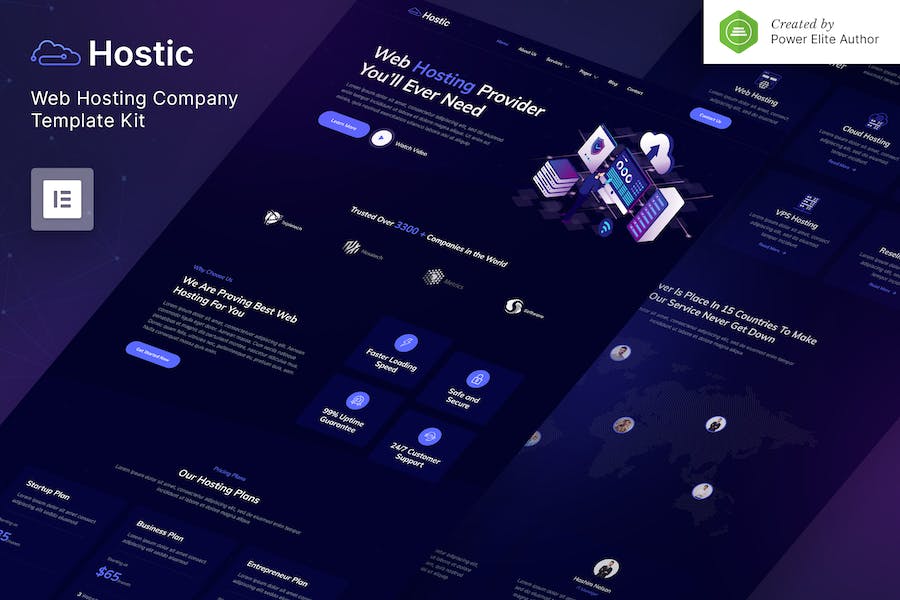 Hostic - Web Hosting Company Elementor Template Kit