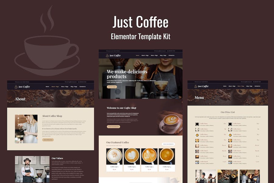 Justcoffee - Cafe and Coffee Elementor Template Kit