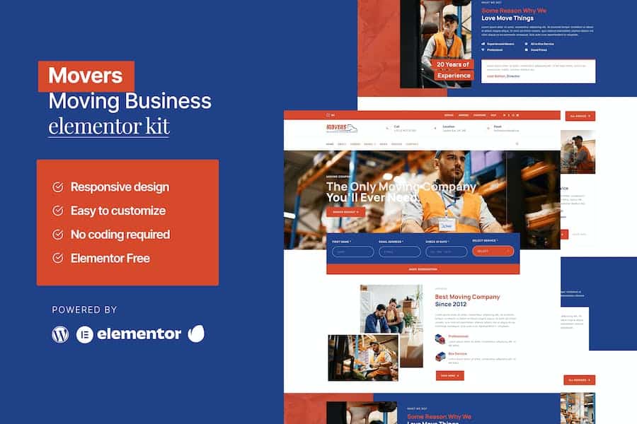 Movers - Moving Company Website Elementor Template Kit