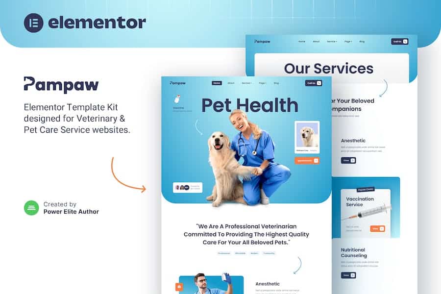 Pampaw - Veterinary & Pet Care Services Elementor Template Kit