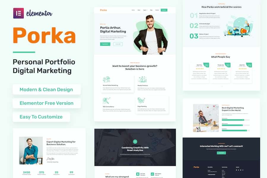 Porka - Digital Marketing Personal Portfolio Elementor Template Kit
