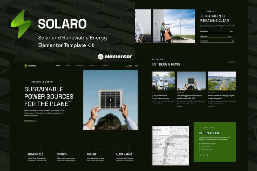 Solaro - Solar & Renewable Energy Elementor Template Kit