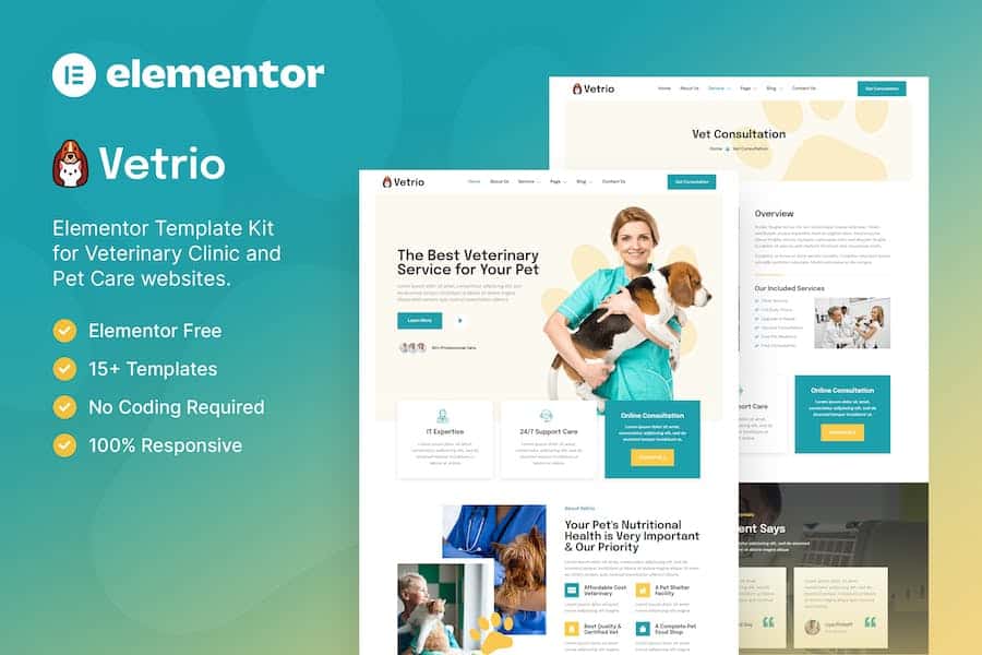 Vetrio - Veterinary Clinic & Pet Care Elementor Template Kit